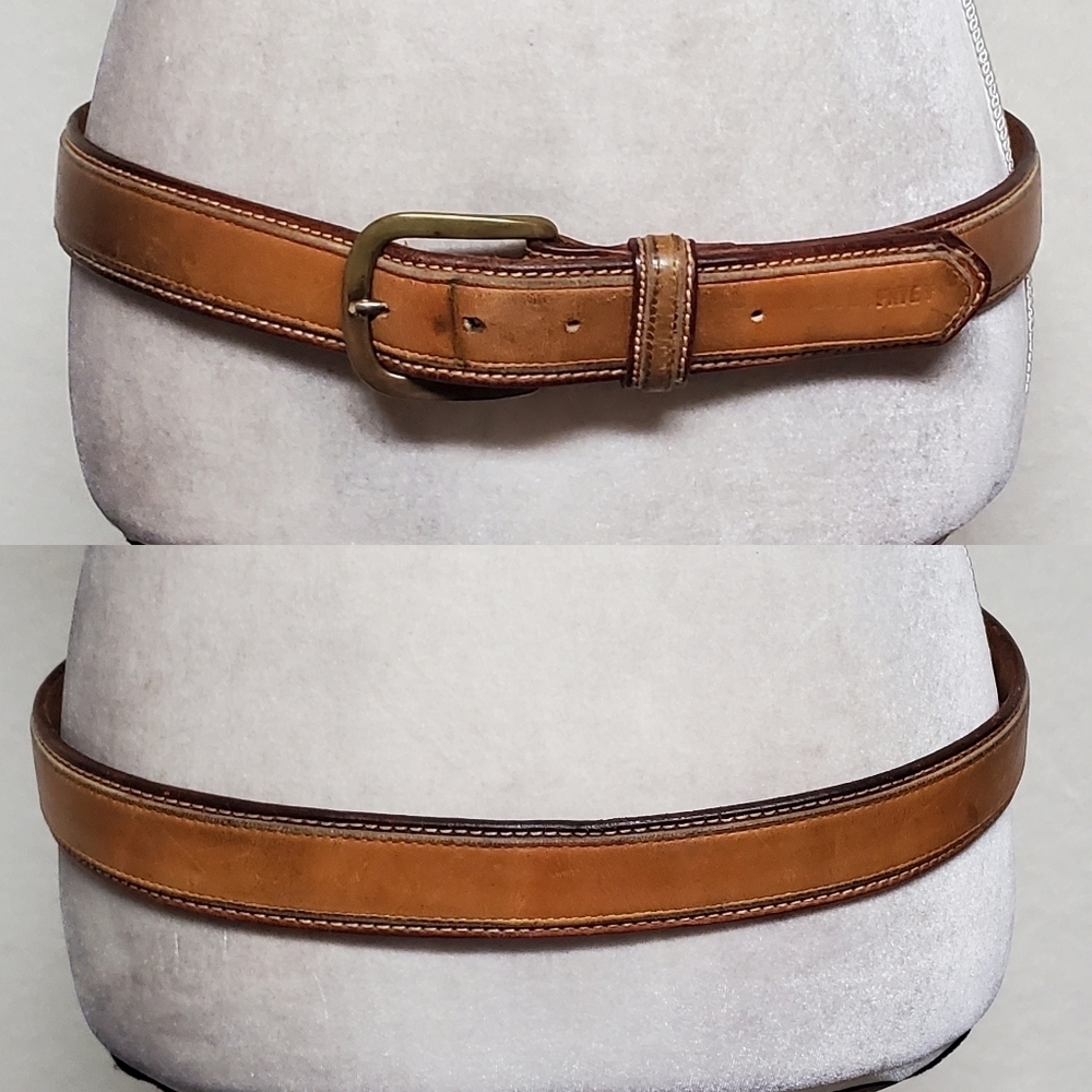 Frye Vintage Weathered Solid Brass Distressed Layered Leather Belt